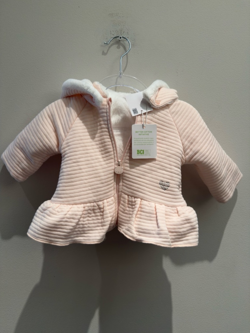 NWT- Blukids Bebe Hooded Quilted Jacket Light Pink Size 3-6 Months